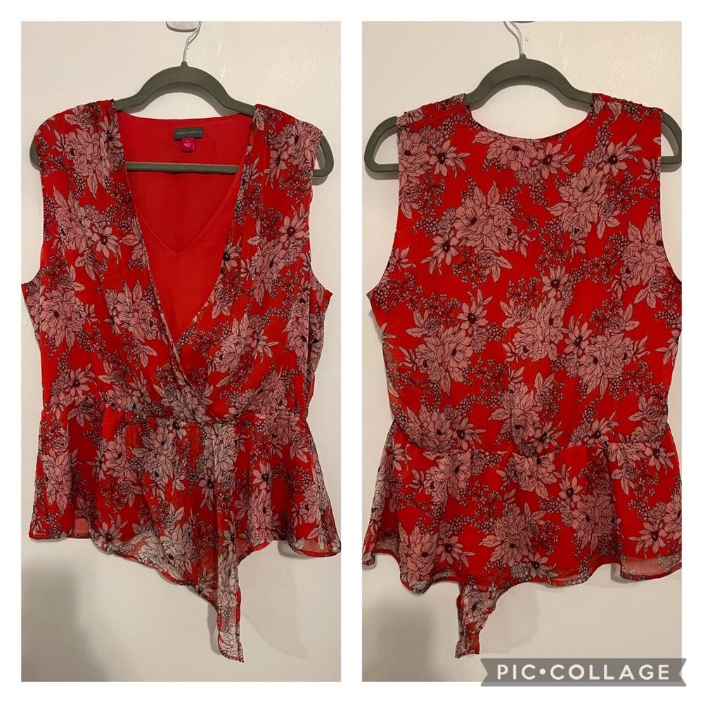 Vince Camuto red floral tank top, size L